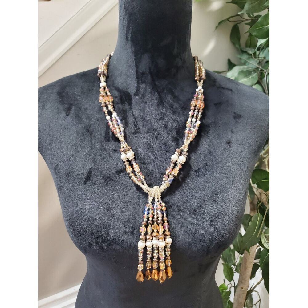 Multicolor Strand Knotted Mixed Beads Fashion Statement Long Necklace